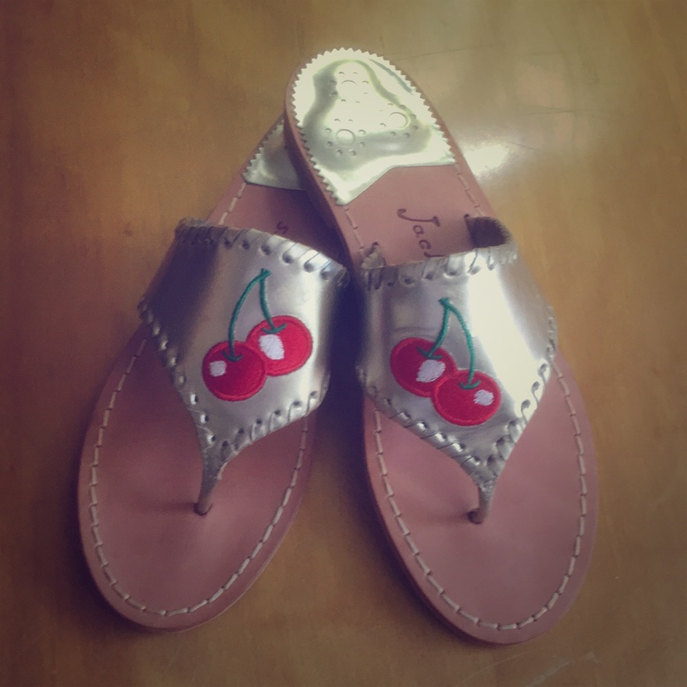 Jack Rogers Sandals: Cherry & Platinum, Size 7